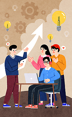 전신 PSD 여자 남자 화살표 말풍선 의자 일러스트 전구 서기 들기 앉기 여러명 성인 노트북 태블릿 헤드셋 성장 하트 가리킴 책상 톱니바퀴 베이지색 정부정책 성인만 청년정책 국내일러스트 모양 컬러 음향기기 가구 다수 모션 사람 손짓 전자제품 스마트기기 헤드폰 복지 정책 파일형식