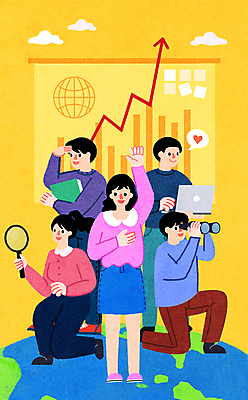 PSD 구름 여자 남자 화살표 지구 일러스트 돋보기 그래프 서기 들기 앉기 여러명 성인 책 노트북 노란색 쌍안경 성장 상승 정부정책 성인만 청년정책 국내일러스트 자연요소 컬러 다수 컨셉 모션 사람 전자제품 망원경 복지 정책 파일형식