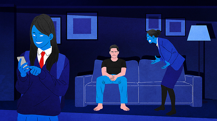 전신 PSD 학생 여자 남자 교복 일러스트 가족 관계 청소년 들기 앉기 여러명 상반신 성인 파란색 스마트폰 소파 무시 왜곡 피해자 가해자 가스라이팅 국내일러스트 옷 컬러 다수 의자 모션 사람 핸드폰 스마트기기 피해 학대 파일형식