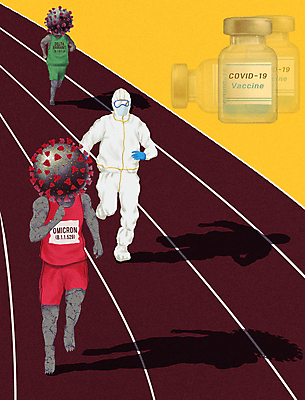 전신 PSD 일러스트 의인화 한명 성인 빨간색 운동복 달리기 노란색 경기장 의료진 바이러스 위험 사회이슈 트랙 몬스터 백신 성인한명만 코로나바이러스 방역복 바이알 변이 델타변이바이러스 오미크론 국내일러스트 직업 1 옷 컬러 컨셉 스포츠시설 의학 모션 사람 의료용품 방역 성인만 파일형식