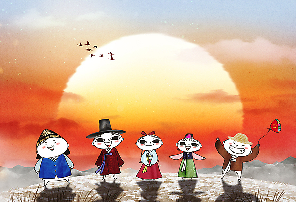 전신 PSD 구름 여자 명절 남자 어린이 겨울 일러스트 조류 새해 산 복주머니 서기 들기 소녀 소년 여러명 친구 설날 태양 일출 주황색 복 정상 한복 어린이만 국내일러스트 갓모자 자연요소 동물 모자_잡화 한국전통 전통 계절 기념일 컬러 다수 관계 모션 전통소품 사람 노을 한자 전통의상 파일형식