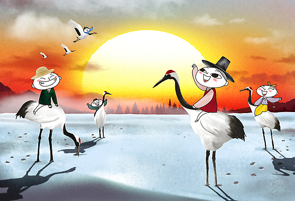 전신 PSD 구름 여자 남자 어린이 하늘색 겨울 여러마리 일러스트 새해 웃음 소녀 소년 여러명 친구 설날 태양 일출 노을 설원 학 비행 승차 한복 어린이만 국내일러스트 갓모자 자연요소 모자_잡화 한국전통 계절 명절 다수 관계 모션 조류 전통소품 눈_날씨 표정 사람 파란색 전통의상 파일형식