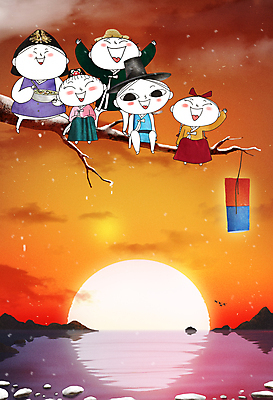 전신 PSD 여자 남자 어린이 겨울 일러스트 새해 매달리기 웃음 들기 앉기 소녀 소년 여러명 강 설날 태양 반사 손들기 일출 만세 나뭇가지 한복 먹기 구경 즐거움 청사초롱 떡국 어린이만 국내일러스트 자연요소 나무 한국전통 계절 명절 감정 한식 다수 모션 표정 사람 노을 전통음식 전통의상 초롱 파일형식