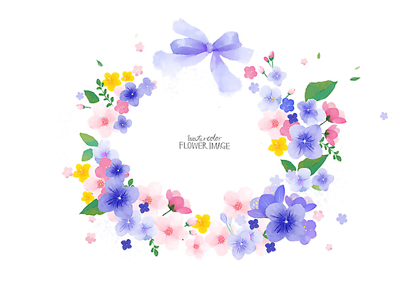 PSD 꽃잎 꽃 리본 잎 일러스트 붓터치 수채화 사람없음 꽃봉오리 번짐 원형프레임 꽃프레임 프레임일러스트 베리페리 국내일러스트 식물 프레임 보라색 원형 파일형식 트랜드컬러 효과