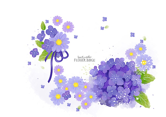 PSD 리본 잎 일러스트 붓터치 수채화 사람없음 번짐 수국 꽃프레임 프레임일러스트 베리페리 국내일러스트 식물 꽃 프레임 보라색 파일형식 트랜드컬러 효과