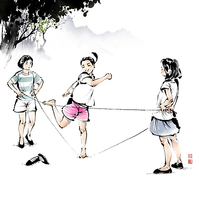 전신 PSD 나무 여자 어린이 허리손 일러스트 캘리그라피 붓터치 나뭇잎 산 함께함 서기 소녀 세명 친구 전통놀이 고무줄 추억 즐거움 자매 고무신 과거 번짐 낙관 동생 언니 고무줄놀이 옛날 한발서기 소녀만 국내일러스트 식물 전통 감정 포즈 신발 컨셉 잎 가족 관계 모션 놀이 사람 여자만 어린이만 파일형식 효과