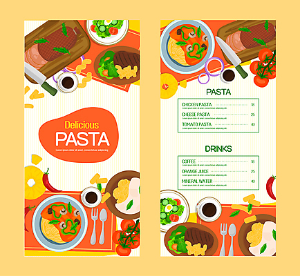 커피 포크 토마토 일러스트 식재료 파스타 서양음식 스테이크 사람없음 숟가락 주황색 샐러드 식탁보 커피잔 파인애플 햄 홍고추 메뉴판 식칼 나무도마 파스타면 국내일러스트 AI파일 식기 음료 음식 컬러 채소 과일 고추 주방용품 잔 도마 수저 육류 목재 면류 열대과일 파일형식 벡터