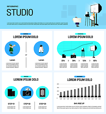 전신 여자 남자 하늘색 일러스트 사다리 스튜디오 그래프 조명 서기 들기 앉기 성인 세명 카메라 인포그래픽 가리킴 사진필름 조명기구 성인만 국내일러스트 AI파일 모션 사람 손짓 파란색 전자제품 도구 필름 파일형식 벡터