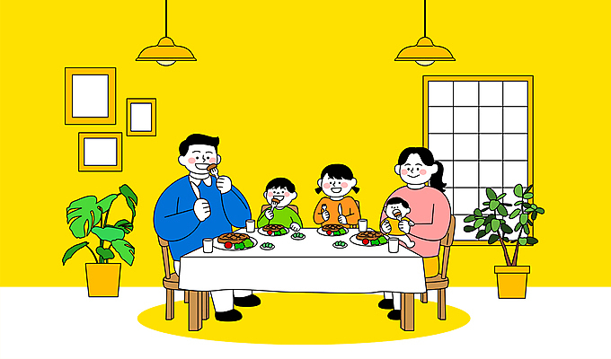 전신 식물 여자 남자 딸 행복 화분 아들 어린이 액자 일러스트 창문 가족 엄마 조명 스테이크 앉기 소녀 소년 여러명 상반신 성인 부모 노란색 식당 식사 자녀 아기 아빠 먹기 외식 국내일러스트 AI파일 감정 컬러 다수 관계 모션 서양음식 사람 상점 파일형식 벡터