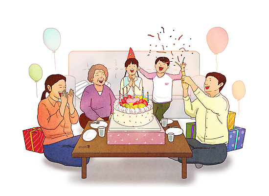 전신 PSD 접시 여자 노년 남자 딸 행복 아들 할머니 어린이 일러스트 가족 엄마 폭죽 사랑 웃음 들기 소녀 소년 여러명 성인 컵 선물상자 소파 화목 고깔모자 축하 생일파티 생일 아빠 생일케이크 밥상 꽃가루 생일축하 풍선 생일선물 국내일러스트 모자_잡화 식기 기념일 감정 다수 컨셉 의자 관계 모션 탁자 표정 선물 사람 상자 케이크 가루 파일형식