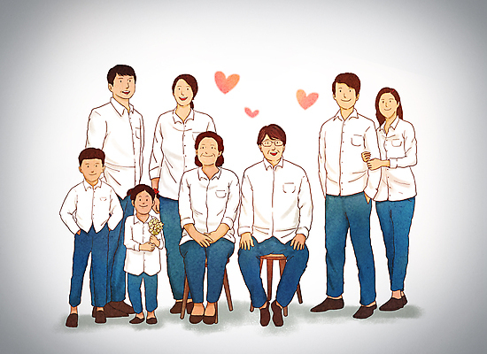 전신 PSD 여자 할아버지 노년 남자 꽃 딸 행복 아들 할머니 어린이 꽃다발 셔츠 의자 일러스트 가족 엄마 대가족 사랑 가족애 서기 들기 앉기 소녀 소년 여러명 성인 팔짱 화목 흰색 청바지 하트 아빠 손주 가족사진 주머니손 단체사진 국내일러스트 모양 식물 감정 컬러 가구 다수 컨셉 상의 바지 관계 모션 사람 기념사진 파일형식