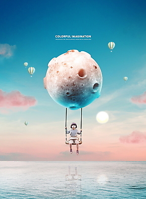 전신 PSD 구름 편집이미지 여자 어린이 바다 상상 한명 앉기 소녀 파란색 태양 노을 한국인 달 열기구 잡기 그네 소녀한명만 코랄 이미지편집 자연요소 1 컬러 항공교통 모션 사람 동양인 여자한명만 소녀만 파일형식