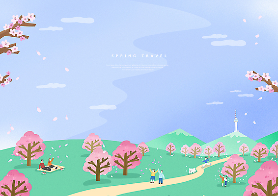 전신 PSD 한마리 여자 남자 길 일러스트 산 여러명 성인 파란색 소풍 벚꽃 벚나무 강아지 돗자리 남산타워 꽃구경 벚꽃축제 성인만 봄배경 국내일러스트 나무 1 꽃 컬러 다수 백그라운드 사람 반려동물 야외활동 축제 봄 개 남산 꽃축제 파일형식