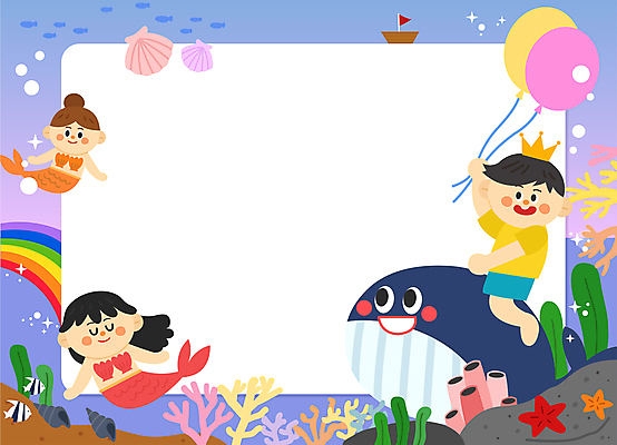 전신 여자 남자 어린이 무지개 일러스트 상상 조개 왕관 불가사리 프레임 어류 들기 소녀 소년 세명 보라색 산호 고래 풍선 인어공주 선박 어린이만 국내일러스트 AI파일 자연요소 컬러 수상교통 포유류 모션 동화 어패류 극피동물 사람 수중동물 자포동물 공주님 파일형식 벡터