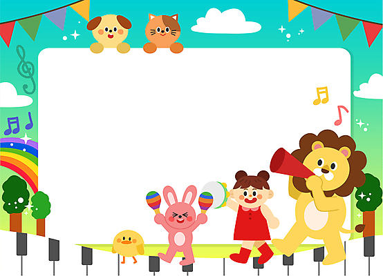 전신 구름 여자 어린이 악기 하늘색 무지개 연주 여러마리 일러스트 상상 프레임 병아리 한명 소녀 고양이 토끼 호랑이 피아노건반 건반 강아지 사자 나팔 탬버린 가랜드 소녀한명만 국내일러스트 AI파일 자연요소 1 음악 다수 포유류 조류 타악기 사람 파란색 반려동물 피아노 개 파티용품 여자한명만 소녀만 파일형식 벡터