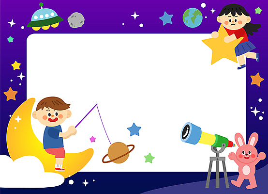 전신 한마리 여자 남자 별 지구 어린이 일러스트 안기 상상 프레임 서기 들기 앉기 소녀 소년 두명 우주 보라색 망원경 행성 달 토끼 낚싯대 우주선 UFO 어린이만 국내일러스트 AI파일 자연요소 1 컬러 포유류 모션 사람 반려동물 미확인물체 낚시용품 파일형식 벡터