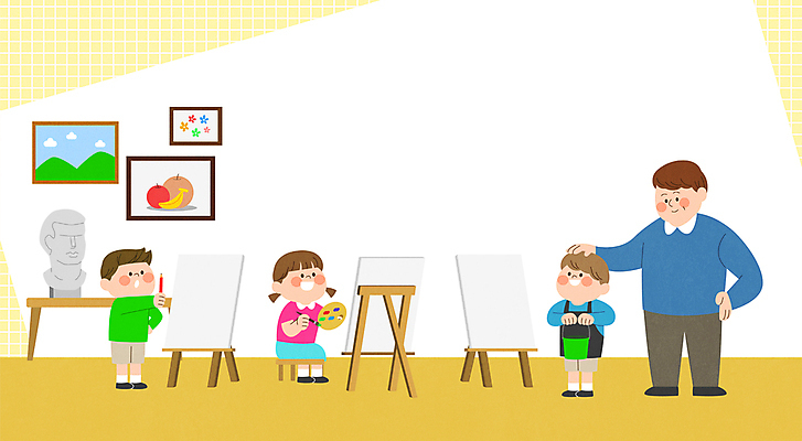 전신 학생 여자 남자 어린이 허리손 액자 일러스트 미술 서기 들기 소녀 소년 여러명 성인 조각상 노란색 강사 앞치마 그리기 팔레트 물통 이젤 작품 캔버스 미술교육 석고상 그림공부 미술선생님 미술학원 쓰다듬기 국내일러스트 AI파일 직업 교육 컬러 포즈 다수 모션 문화예술 사람 학습 조형물 교사 미술도구 학원 파일형식 벡터