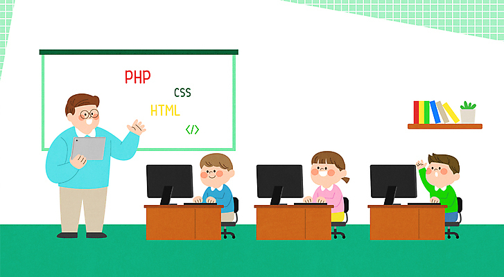 전신 학생 여자 남자 화분 어린이 의자 일러스트 선반 서기 앉기 소녀 소년 여러명 성인 책 초록색 컴퓨터 태블릿 손들기 강사 교사 칠판 책상 컴퓨터실 컴퓨터교육 컴퓨터수업 컴퓨터학원 코딩 국내일러스트 AI파일 직업 교육 컬러 가구 다수 교실 모션 수업 사람 전자제품 스마트기기 학원 파일형식 벡터