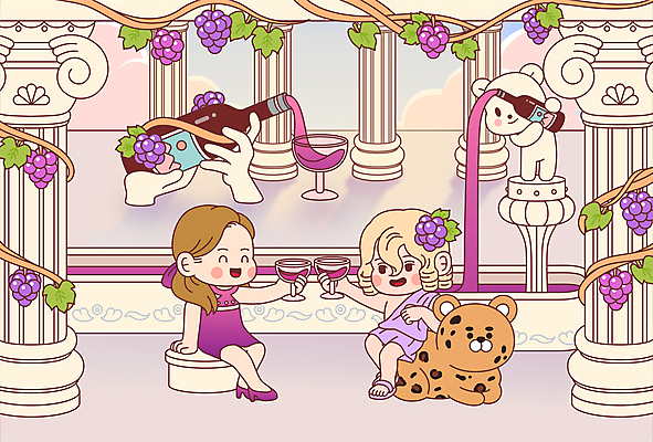 전신 커플 여자 남자 두마리 와인잔 일러스트 곰 데이이벤트 포도 사랑 들기 앉기 이벤트 성인 두명 동상 와인 보라색 붓기 건배 표범 디오니소스 와인데이 포도넝쿨 성인만 국내일러스트 AI파일 동물 기념일 감정 컬러 2 술잔 과일 포유류 관계 모션 주류 사람 조형물 신_종교 덩굴 기념물 그리스로마신화 파일형식 벡터