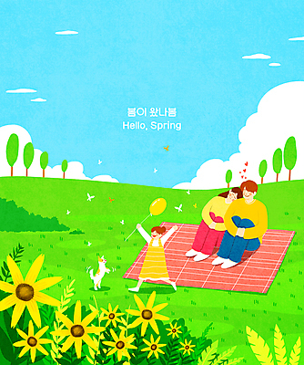 전신 PSD 구름 한마리 여자 남자 딸 어린이 하늘색 나비 여러마리 일러스트 하늘 엄마 해바라기 들기 앉기 소녀 성인 세명 연두색 달리기 소풍 기댐 봄 하트 아빠 강아지 돗자리 풍선 웅크림 봄맞이 국내일러스트 자연요소 모양 1 계절 꽃 다수 곤충 가족 모션 사람 초록색 파란색 반려동물 야외활동 개 파일형식