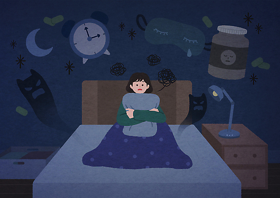 전신 PSD 여자 시계 일러스트 안기 한명 앉기 성인 눕기 알약 자명종 달 침대 약병 남색 불안 불면증 수면안대 악몽 성인여자한명만 국내일러스트 자연요소 1 감정 컬러 가구 모션 사람 약 알람 질병 안대 병_담는 여자한명만 성인여자만 파일형식