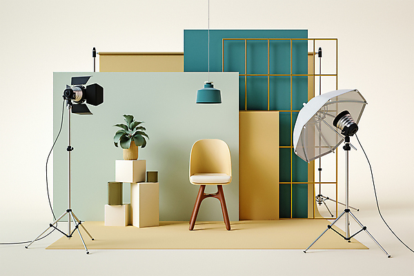 PSD 식물 편집 편집이미지 화분 의자 스튜디오 전등 조명 사람없음 장식 인테리어 3D 디지털합성 촬영실 베이지색 조명장치 촬영장비 편집소스 배경지 편집3D 디자인 컬러 가구 공간 장비 도구 파일형식