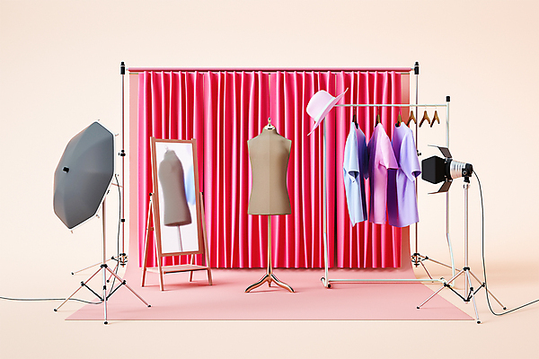 PSD 편집 편집이미지 모자 옷 분홍색 스튜디오 조명 사람없음 3D 거울 커튼 옷걸이 마네킹 디지털합성 촬영실 스탠드행거 조명장치 촬영장비 편집소스 배경지 편집3D 잡화 컬러 공간 장비 도구 파일형식