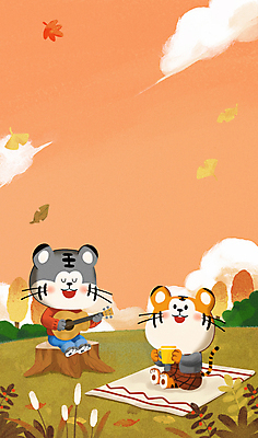 전신 PSD 구름 커플 낙엽 두마리 연주 일러스트 들기 앉기 사람없음 컵 소풍 귀여움 주황색 가을 기타 호랑이띠 호랑이 돗자리 호랑이캐릭터 나무밑둥 2022년 임인년 흑호 국내일러스트 자연요소 나무 식기 계절 음악 컬러 동물캐릭터 컨셉 잎 2 포유류 관계 모션 현악기 야외활동 십이지신 연도 파일형식