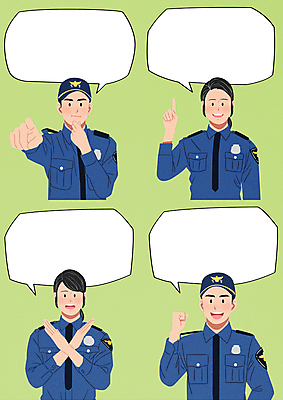 PSD 직업 여자 남자 포즈 말풍선 일러스트 들기 손짓 여러명 상반신 성인 연두색 주먹 가리킴 말_대화 경찰 X 호루라기 경찰복 경찰모자 성인만 국내일러스트 모자_잡화 알파벳 다수 유니폼 모션 사람 초록색 파일형식