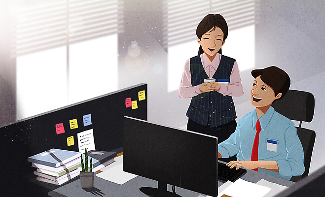 PSD 라이프스타일 여자 남자 화분 커피 의자 일러스트 회사 창문 직장 대화 웃음 들기 정장 상반신 두명 일상 책 컵 사무실 모니터 회색 키보드 비즈니스맨 비즈니스우먼 책상 동료 문서 부캐 국내일러스트 식기 옷 음료 컬러 가구 비즈니스 관계 모션 표정 말하기 사람 라이프 생활 컴퓨터 직장인 신조어 파일형식