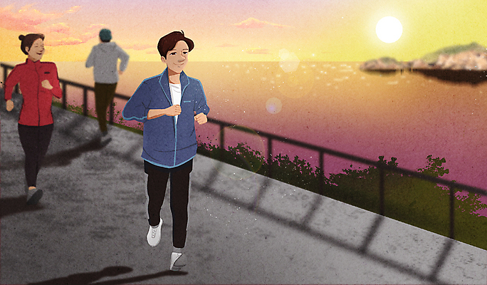 전신 PSD 라이프스타일 공원 여자 남자 섬 일러스트 건강 성인 취미 일상 세명 운동복 강 달리기 조깅 운동 태양 노을 주황색 산책로 회색 성인만 부캐 국내일러스트 자연요소 옷 공공시설 길 컬러 모션 사람 라이프 생활 신조어 파일형식