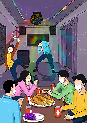 전신 PSD 여자 남자 음료 음식 일러스트 노래 마스크 서기 들기 여러명 상반신 성인 보라색 춤 사회이슈 마이크 탬버린 미러볼 노래방 얼굴없음 성인만 코로나바이러스 델타변이바이러스 위드코로나 오미크론 국내일러스트 음악 컬러 음향기기 다수 컨셉 모션 문화예술 타악기 사람 장식 바이러스 파일형식