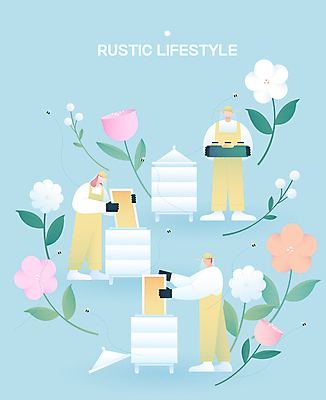 전신 모자 라이프스타일 여자 남자 꽃 여유 하늘색 여러마리 일러스트 서기 들기 성인 세명 농사 튤립 벌 귀농 꿀 전원생활 벌집 꿀채취 양봉 양봉업 성인만 목가 국내일러스트 AI파일 식물 잡화 감정 다수 곤충 농업 모션 사람 생활 파란색 수집 파일형식 벡터
