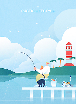 전신 구름 라이프스타일 남자 여유 바다 하늘색 의자 일러스트 낚시 등대 세마리 어류 한명 앉기 성인 야자수 고양이 시골 낚싯대 양동이 전원생활 성인남자한명만 목가 국내일러스트 AI파일 자연요소 나무 1 감정 가구 포유류 모션 레저 3 사람 생활 파란색 반려동물 수중동물 낚시용품 남자한명만 성인남자만 파일형식 벡터