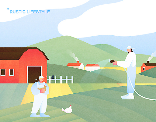 전신 구름 라이프스타일 여자 남자 여유 두마리 밭 일러스트 안기 서기 들기 성인 두명 건물 연두색 농장 농경지 마을 농촌 시골 닭 전원주택 귀농 호스 전원생활 물뿌리기 성인만 목가 국내일러스트 AI파일 자연요소 건축물 감정 2 농업 모션 조류 주택 사람 생활 초록색 파일형식 벡터
