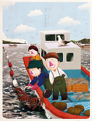 전신 PSD 구름 여자 남자 바다 일러스트 갈매기 하늘 산 작업복 어류 어업 서기 성인 세명 바구니 잡기 그물 어선 당기기 어부 어촌 고기잡이 전원생활 고기잡기 물고기잡기 물고기잡이 성인만 귀어 수산인의날 국내일러스트 자연요소 직업 옷 산업 배_교통 모션 조류 사람 생활 수중동물 시골 파일형식 법정기념일