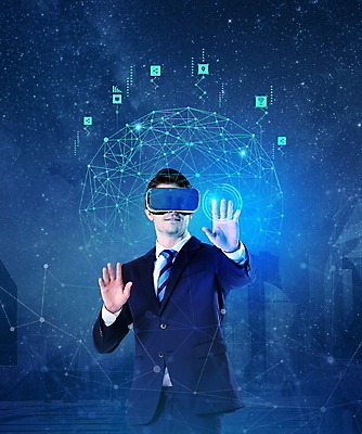 PSD 서양인 편집이미지 남자 밤하늘 한명 정장 상반신 성인 30대 파란색 빛 디지털 터치 비즈니스맨 디지털산업 손뻗기 가상공간 홀로그램 가상현실 성인남자한명만 오큘러스 VR기기 메타버스 이미지편집 외국인 1 옷 산업 컬러 비즈니스 모션 하늘 사람 장년 기계 직장인 야간 남자한명만 성인남자만 파일형식