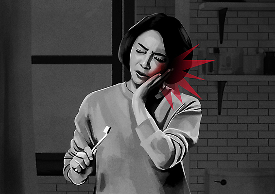 PSD 여자 중년 50대 일러스트 한명 들기 상반신 고통 회색 한국인 욕실 양치 찡그림 칫솔 화장실 감싸기 치통 중년여자한명만 국내일러스트 1 감정 컬러 모션 표정 사람 동양인 성인 위생용품 청결 질병 여자한명만 중년여자만 파일형식