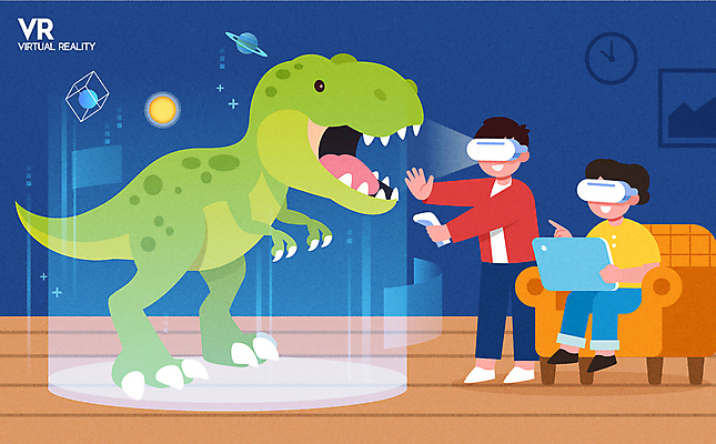 전신 학생 여자 어린이교육 남자 어린이 일러스트 들기 앉기 소녀 소년 두명 소파 태블릿 디지털 행성 가리킴 공룡 디지털산업 손뻗기 가상공간 티라노사우루스 홀로그램 가상현실 어린이만 VR기기 국내일러스트 AI파일 교육 산업 의자 파충류 모션 사람 손짓 전자제품 스마트기기 우주 기계 육식공룡 파일형식 벡터