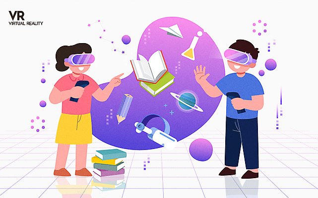 전신 학생 여자 어린이교육 남자 어린이 일러스트 서기 들기 소녀 소년 두명 책 연필 반사 손들기 디지털 보라색 행성 흰색 가리킴 종이비행기 삼각플라스크 디지털산업 가상공간 책더미 가상현실 어린이만 VR기기 국내일러스트 AI파일 교육 산업 컬러 모션 학용품 사람 손짓 필기구 우주 기계 플라스크 종이접기 무더기 파일형식 벡터