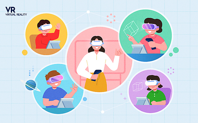 학생 여자 어린이교육 남자 어린이 하늘색 일러스트 수업 수업중 들기 소녀 소년 여러명 상반신 성인 태블릿 손들기 디지털 교사 행성 가리킴 큐브 디지털산업 가상공간 가상현실 VR기기 국내일러스트 AI파일 직업 교육 산업 다수 모션 사람 손짓 파란색 전자제품 스마트기기 우주 기계 파일형식 벡터