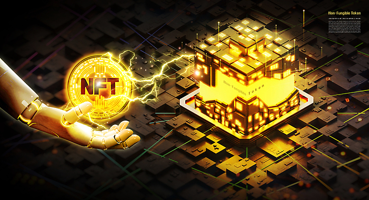 PSD 편집이미지 들기 사람없음 빛 노란색 검은색 큐브 정사각형 금화 디지털산업 로봇팔 가상화폐 블록체인 NFT 이미지편집 도형 산업 컬러 돈 모션 금융 디지털 황금 로봇 파일형식 4차산업