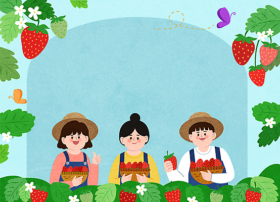 한마리 여자 남자 꽃 하늘색 나비 농업 일러스트 딸기 프레임 들기 상반신 성인 세명 바구니 최고 밀짚모자 귀농 농장체험 전원생활 농촌체험 딸기꽃 성인만 딸기농장 청년농부 국내일러스트 AI파일 식물 모자_잡화 1 산업 곤충 과일 모션 사람 생활 파란색 농장 체험학습 농부 파일형식 벡터