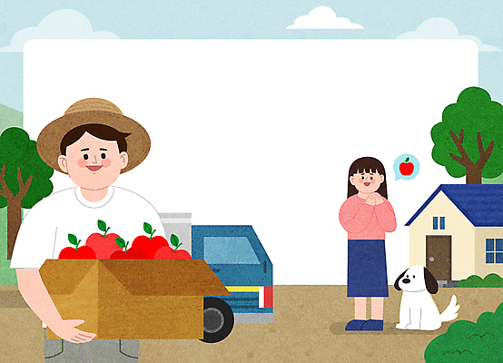 전신 나무 구름 모자 한마리 여자 남자 일러스트 주택 프레임 서기 들기 상반신 성인 두명 건물 트럭 강아지 배송 귀농 사과상자 성인만 산지직송 청년농부 로컬푸드 국내일러스트 AI파일 자연요소 식물 1 건축물 잡화 농업 모션 자동차 사람 농산물 반려동물 상자 개 농부 파일형식 벡터 직송