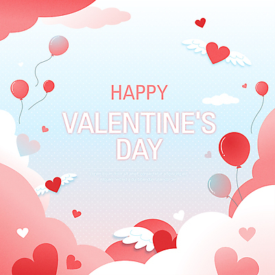 구름 분홍색 날개 일러스트 프레임 발렌타인데이 사랑 이벤트 타이포그라피 사람없음 하트 풍선 프레임일러스트 국내일러스트 AI파일 자연요소 모양 문자 감정 컬러 데이이벤트 파일형식 벡터