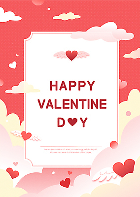 구름 포스터 날개 일러스트 프레임 발렌타인데이 사랑 이벤트 타이포그라피 사람없음 빨간색 하트 프레임일러스트 국내일러스트 AI파일 자연요소 모양 문자 감정 컬러 데이이벤트 파일형식 벡터