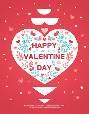 식물 꽃 포스터 백그라운드 잎 두마리 일러스트 조류 프레임 발렌타인데이 사랑 이벤트 타이포그라피 사람없음 빨간색 하트 프레임일러스트 국내일러스트 AI파일 모양 동물 문자 감정 컬러 2 데이이벤트 파일형식 벡터