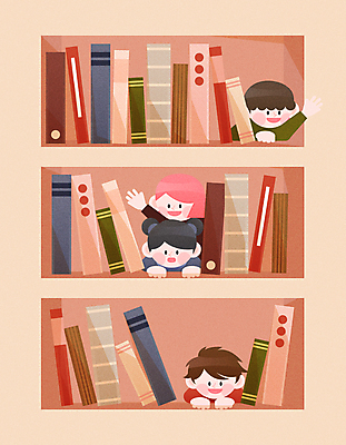 여자 남자 어린이 일러스트 책장 소녀 소년 여러명 상반신 성인 책 독서 다양 손인사 어린이만 성인만 코랄 국내일러스트 AI파일 컬러 가구 다수 사람 인사 파일형식 벡터