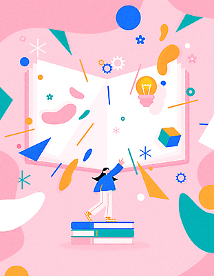 전신 여자 분홍색 생각 일러스트 전구 추상 한명 서기 성인 책 독서 가리킴 원형 톱니바퀴 인문학 성인여자한명만 사고력 국내일러스트 AI파일 도형 1 교육 컬러 무늬 모션 사람 손짓 여자한명만 성인여자만 파일형식 벡터