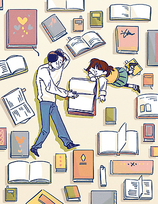 전신 PSD 여자 남자 딸 어린이 엎드리기 일러스트 동화 소녀 성인 두명 책 눕기 독서 다양 아빠 인문학 많음 부녀 국내일러스트 교육 다수 컨셉 가족 모션 사람 파일형식